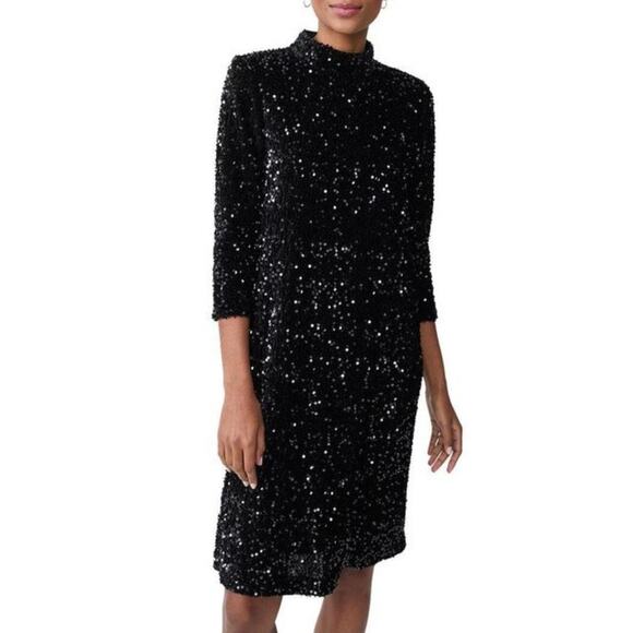 J. McLaughlin Black Velvet Sequin Shift Leeza Mini Dress Size Medium - Picture 1 of 12